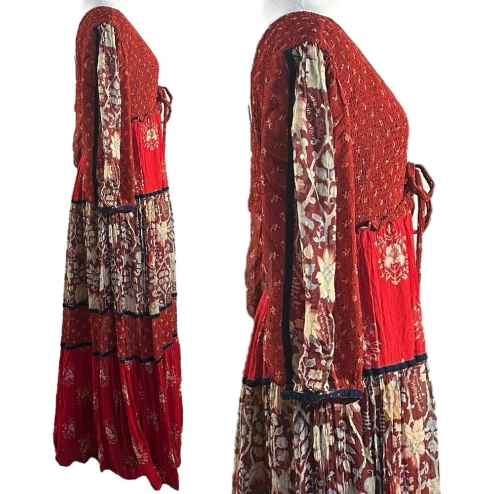 Free People Bohemian Gypsy Witchy Bali Laurel Maxi Dress Medium Patchwork 70s - Picture 9 of 14